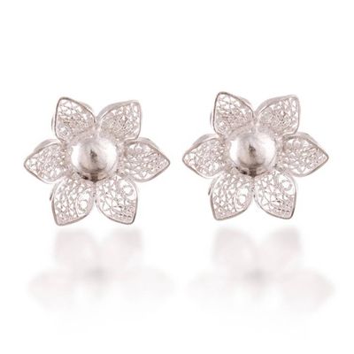 Alternate image for Sunflower-Shaped Sterling Silver Filigree Button Earrings Eternal Sunflower