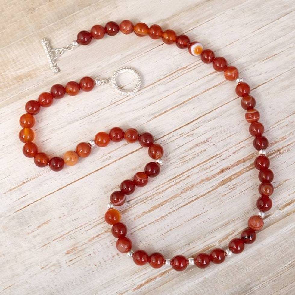 Sterling Silver and Natural Carnelian Beaded Necklace 'Carnelian Beauty'