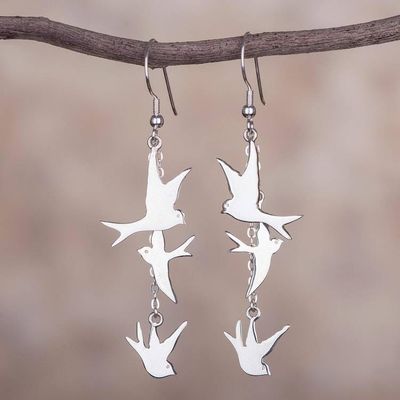 Primary image for Sterling Silver Dove Dangle Earrings from Peru Nighttime Doves