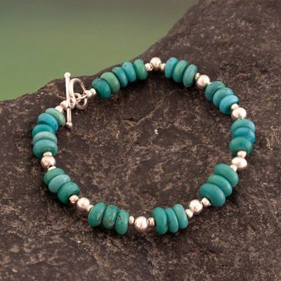 Alternate image for Handcrafted Natural Turquoise Silver Beaded Boho Bracelet Sacred Horizon