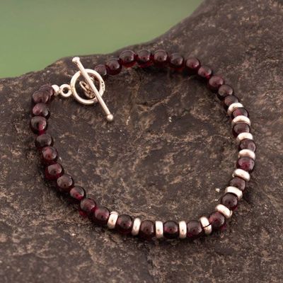 Alternate image for Garnet Sterling Silver Beaded Wristband Bracelet from Peru Scarlet Kingdom