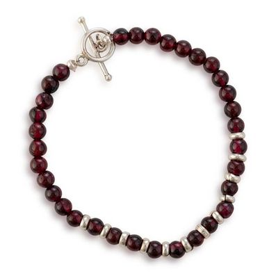 Alternate image for Garnet Sterling Silver Beaded Wristband Bracelet from Peru Scarlet Kingdom