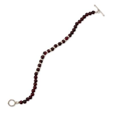 Alternate image for Garnet Sterling Silver Beaded Wristband Bracelet from Peru Scarlet Kingdom
