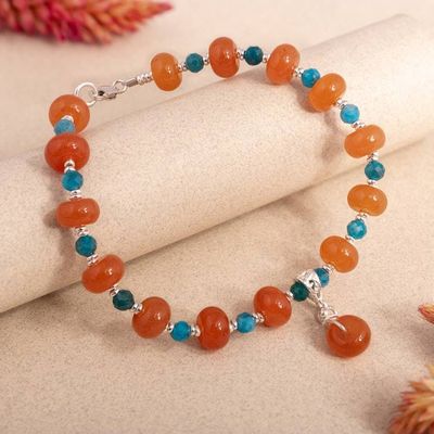 Primary image for Carnelian Apatite Sterling Silver Beaded Pendant Bracelet Oceanic Dawn