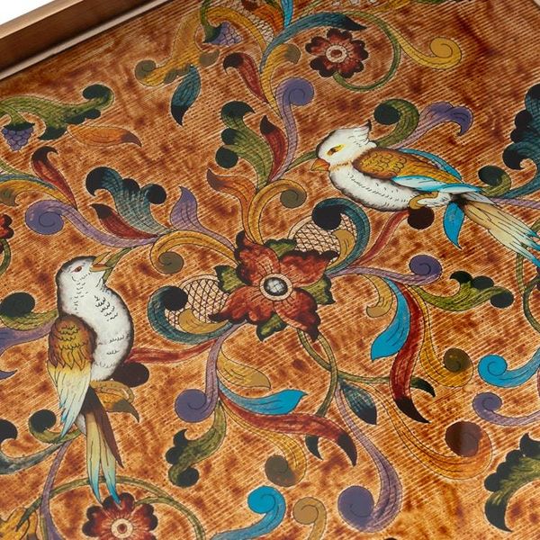 Alternate image for Reverse Painted Glass Tray with Bird and Floral Motifs Countryside Garden