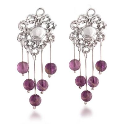 Alternate image for Floral-Themed Silver Chandelier Earrings with Amethyst Gems Colorful Flowers