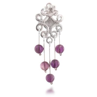 Alternate image for Floral-Themed Silver Chandelier Earrings with Amethyst Gems Colorful Flowers