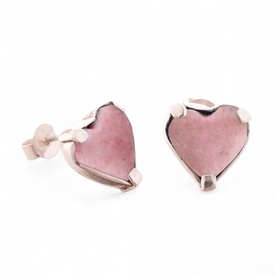 Alternate image for Romantic Heart-Shaped Natural Rhodonite Button Earrings Pink Liaisons