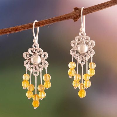 Primary image for Hammered Polished Citrine Silver Floral Chandelier Earrings Sunny Chandeliers
