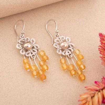 Alternate image for Hammered Polished Citrine Silver Floral Chandelier Earrings Sunny Chandeliers