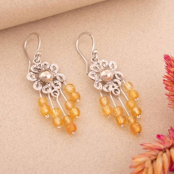 Alternate image for Hammered Polished Citrine Silver Floral Chandelier Earrings Sunny Chandeliers