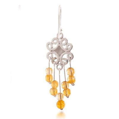 Alternate image for Hammered Polished Citrine Silver Floral Chandelier Earrings Sunny Chandeliers