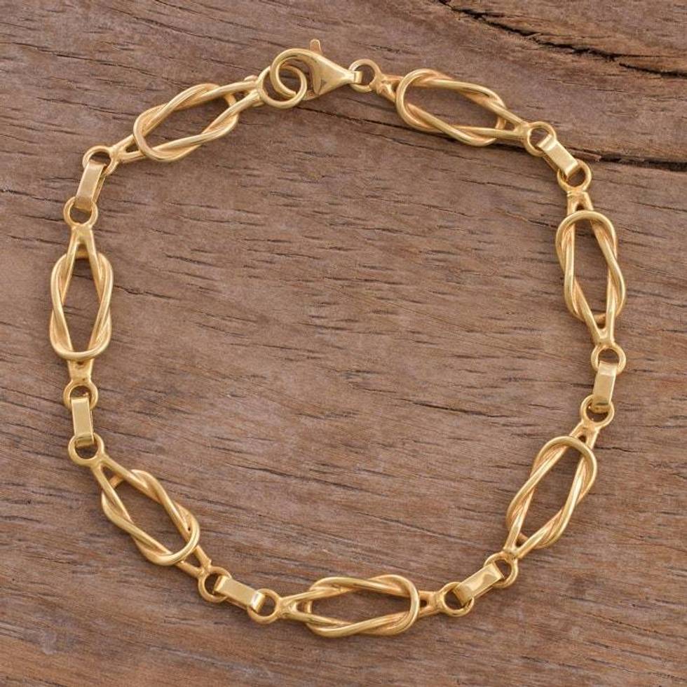 High-Polished Modern 18k Gold-Plated Link Bracelet from Peru 'Radiant Links'