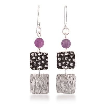 Alternate image for Natural Amethyst Beads and Sterling Silver Dangle Earrings Wise Root