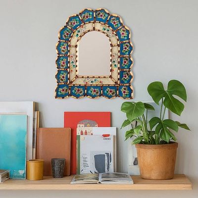 Alternate image for Bronze-Gilded Reverse-Painted Glass Floral Wall Mirror Blooming Arrangement