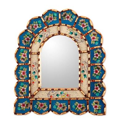Alternate image for Bronze-Gilded Reverse-Painted Glass Floral Wall Mirror Blooming Arrangement