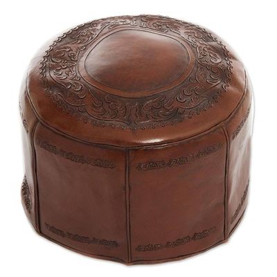 Alternate image for Colonial Leather Pouf Ottoman Cover Spanish Elegance