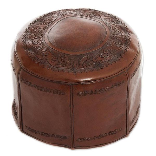 Alternate image for Colonial Leather Pouf Ottoman Cover Spanish Elegance