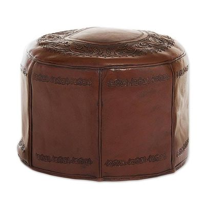 Alternate image for Colonial Leather Pouf Ottoman Cover Spanish Elegance
