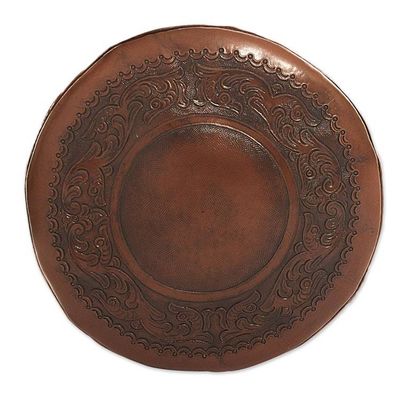 Alternate image for Colonial Leather Pouf Ottoman Cover Spanish Elegance