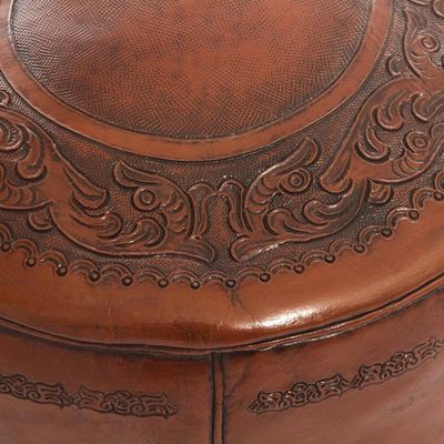 Alternate image for Colonial Leather Pouf Ottoman Cover Spanish Elegance