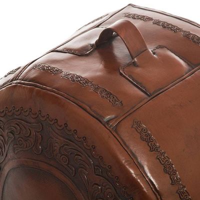 Alternate image for Colonial Leather Pouf Ottoman Cover Spanish Elegance