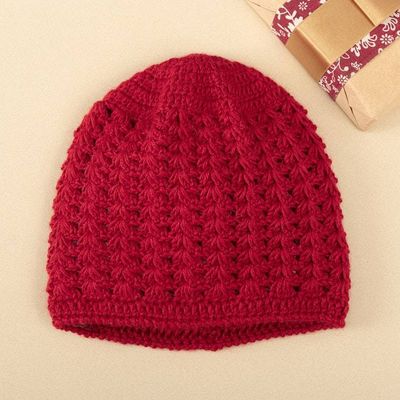 Alternate image for Hand-Crocheted Crimson Alpaca Cozy Winter Hat Crimson Stars Align