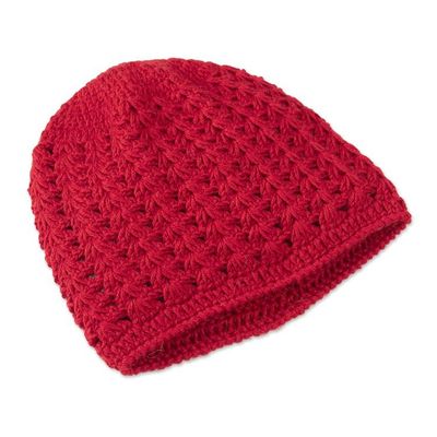 Alternate image for Hand-Crocheted Crimson Alpaca Cozy Winter Hat Crimson Stars Align