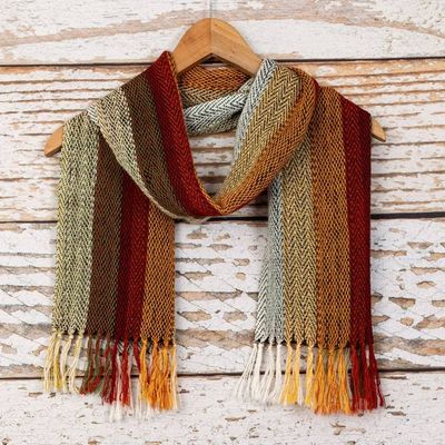 Alternate image for Multicolored Striped Scarf Hand-woven with 100 Alpaca Eucalyptus Forest