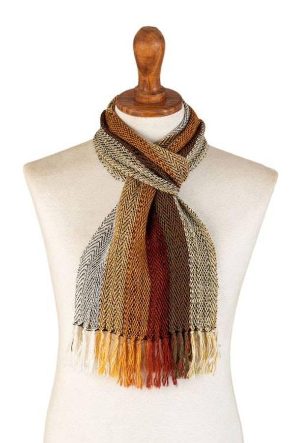 Alternate image for Multicolored Striped Scarf Hand-woven with 100 Alpaca Eucalyptus Forest