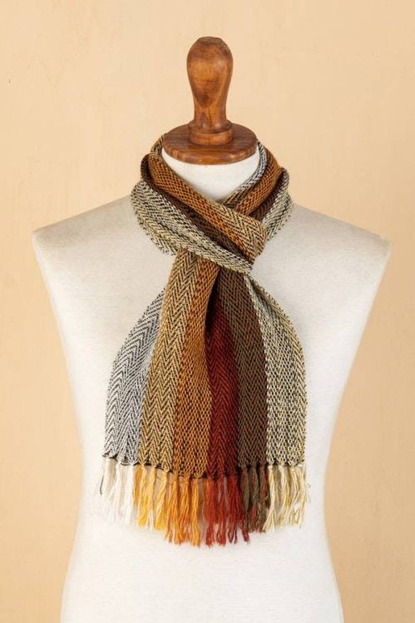 Alternate image for Multicolored Striped Scarf Hand-woven with 100 Alpaca Eucalyptus Forest