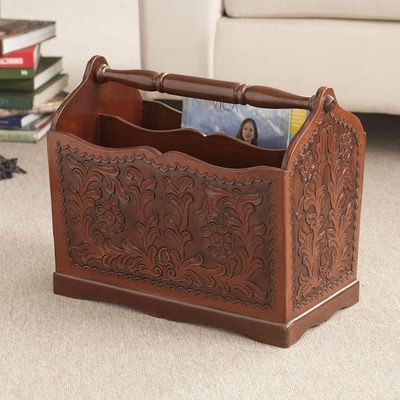 Alternate image for Wood and Leather Magazine Rack Iquilla
