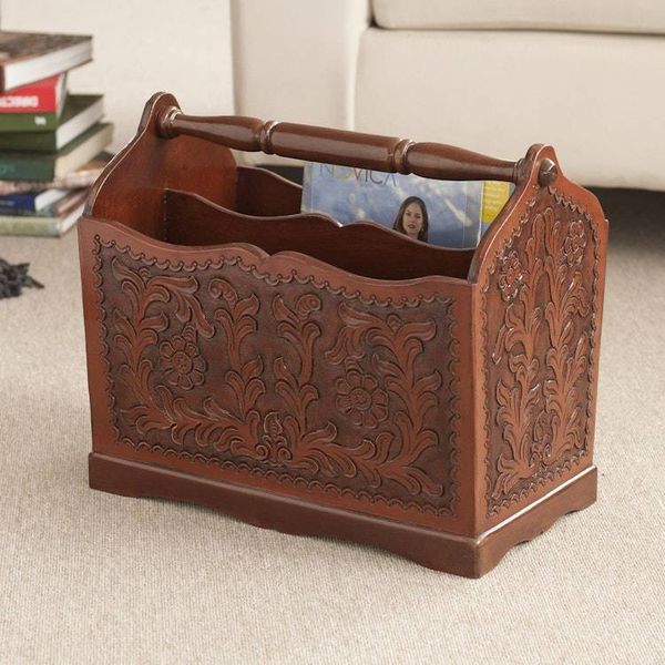 Alternate image for Wood and Leather Magazine Rack Iquilla