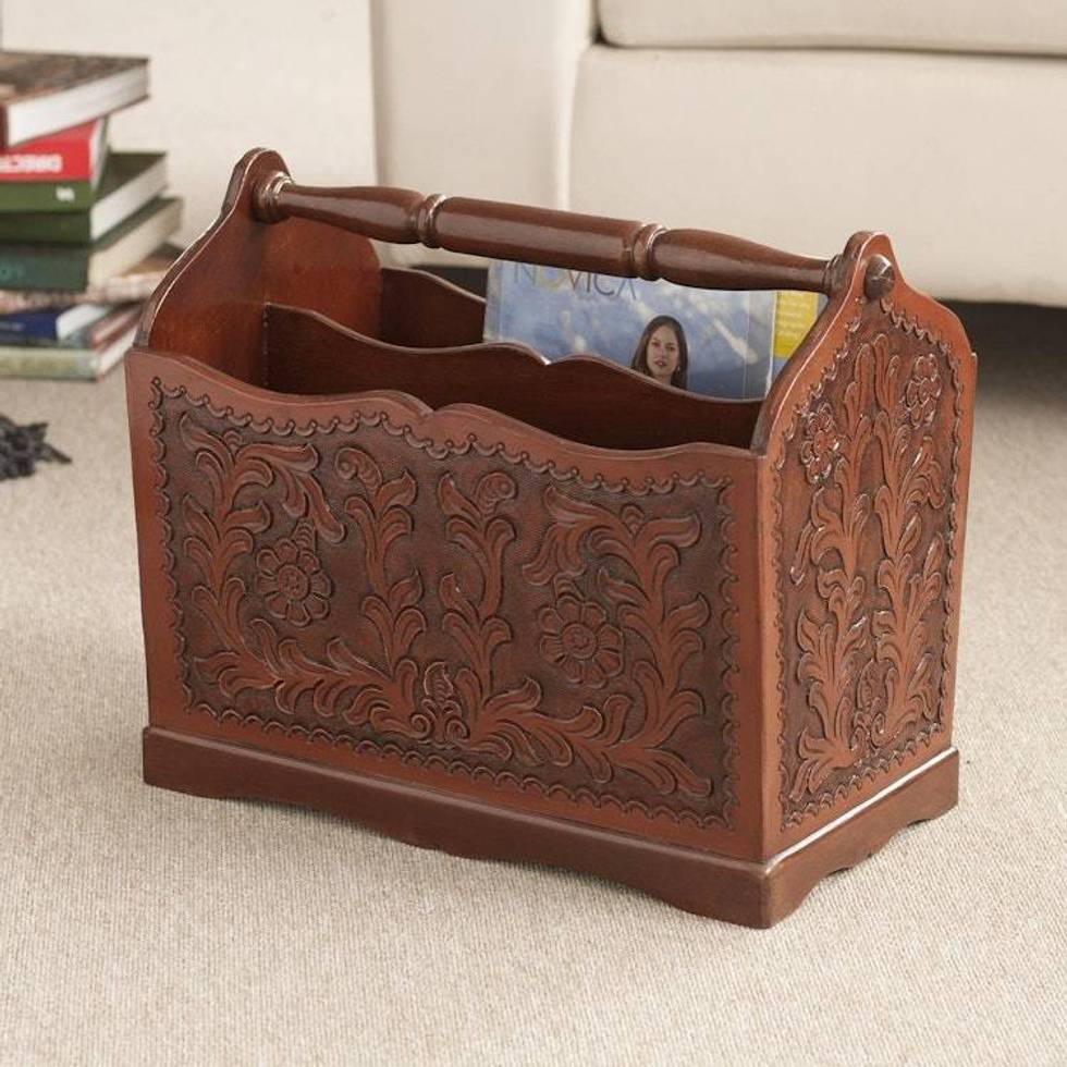 Wood and Leather Magazine Rack 'Iquilla'