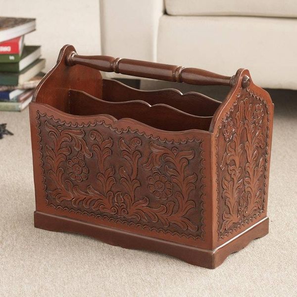 Alternate image for Wood and Leather Magazine Rack Iquilla
