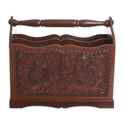 Alternate image for Wood and Leather Magazine Rack Iquilla