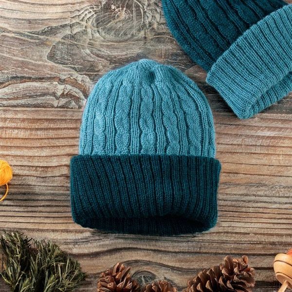 Alternate image for Reversible 100 Alpaca Cable Knit Hat in Teal and Green Warm and Soft