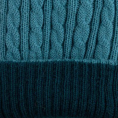 Alternate image for Reversible 100 Alpaca Cable Knit Hat in Teal and Green Warm and Soft