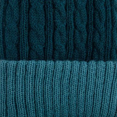 Alternate image for Reversible 100 Alpaca Cable Knit Hat in Teal and Green Warm and Soft