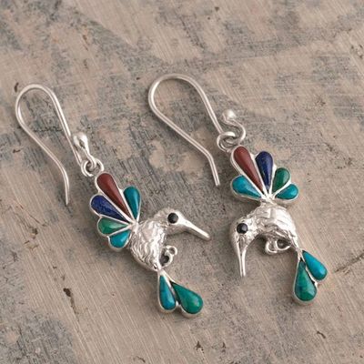 Alternate image for Gemstone Combo Hummingbird Dangle Earrings from Peru Rainbow Hummingbirds