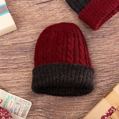 Alternate image for Reversible 100 Alpaca Cable Knit Hat in Red and Grey Warm and Vibrant