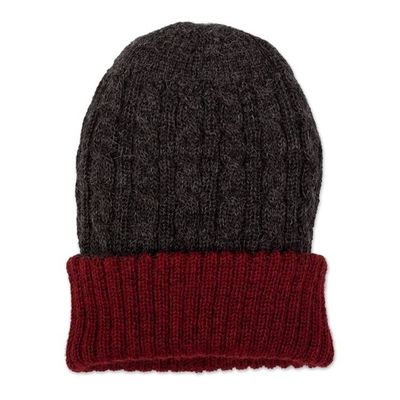Alternate image for Reversible 100 Alpaca Cable Knit Hat in Red and Grey Warm and Vibrant