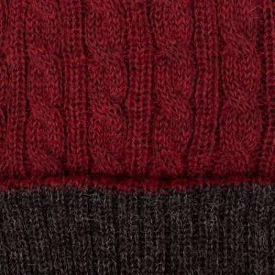 Alternate image for Reversible 100 Alpaca Cable Knit Hat in Red and Grey Warm and Vibrant