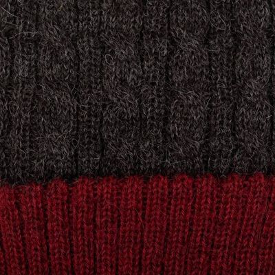 Alternate image for Reversible 100 Alpaca Cable Knit Hat in Red and Grey Warm and Vibrant