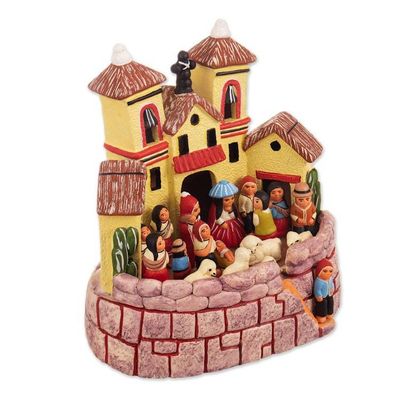 Alternate image for Ceramic Christmas Nativity Scene Handcrafted in Peru Golden Town