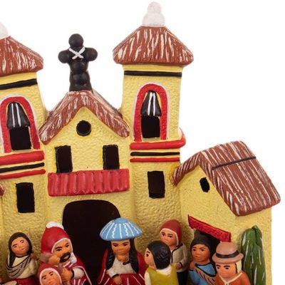Alternate image for Ceramic Christmas Nativity Scene Handcrafted in Peru Golden Town