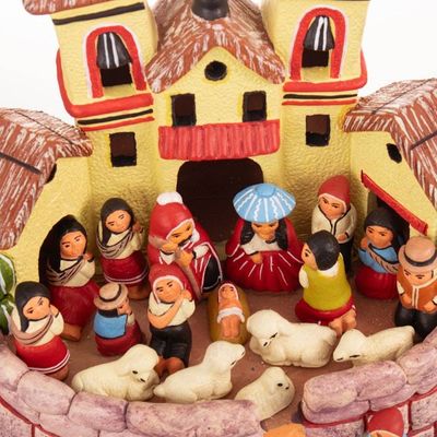 Alternate image for Ceramic Christmas Nativity Scene Handcrafted in Peru Golden Town