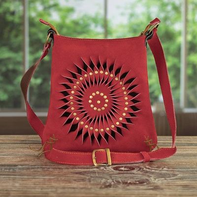 Primary image for Suede Shoulder Bag in Red with Adjustable Strap from Peru Warm Spiral