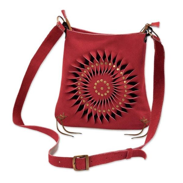 Alternate image for Suede Shoulder Bag in Red with Adjustable Strap from Peru Warm Spiral