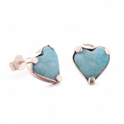 Alternate image for Romantic Heart-Shaped Amazonite Silver Button Earrings Blue Liaisons